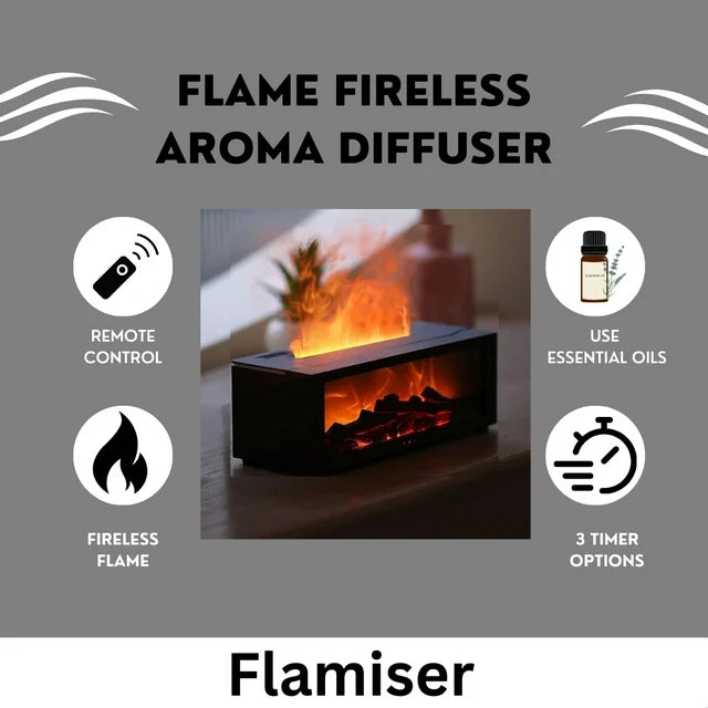 Flame Fireplace Aroma Diffuser, Essential Oil Aromatherapy with 7 Colors Fireless Flames