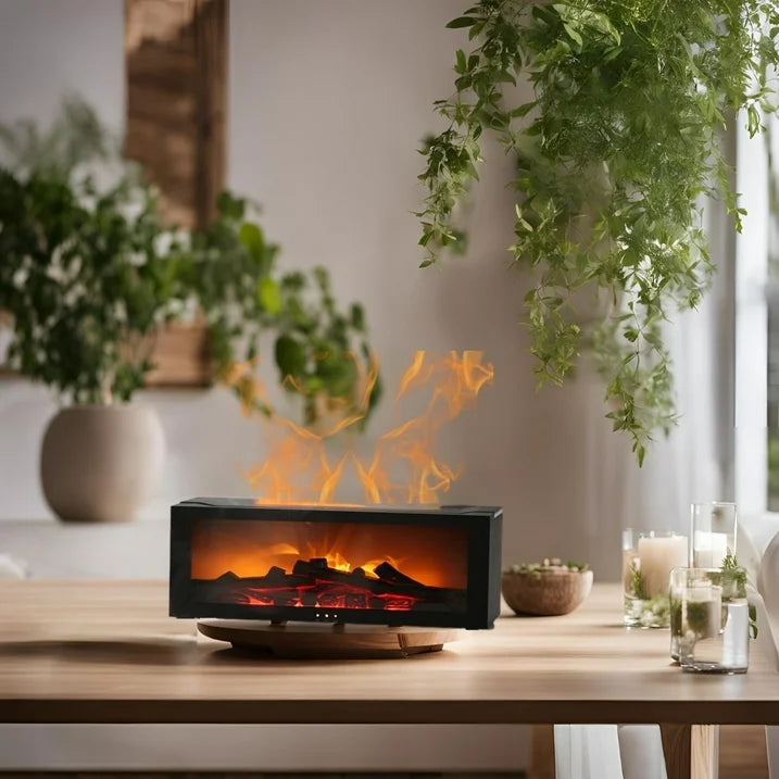 Flame Fireplace Aroma Diffuser, Essential Oil Aromatherapy with 7 Colors Fireless Flames