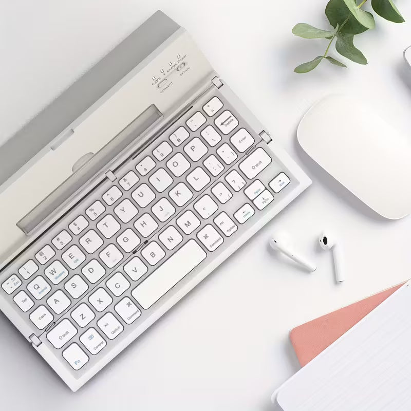 ✨ Portable Folding Bluetooth Keyboard – Rechargeable Wireless Tri-Fold Design, Lightweight & Compatible with Tablets, Phones, and Laptops