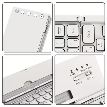✨ Portable Folding Bluetooth Keyboard – Rechargeable Wireless Tri-Fold Design, Lightweight & Compatible with Tablets, Phones, and Laptops