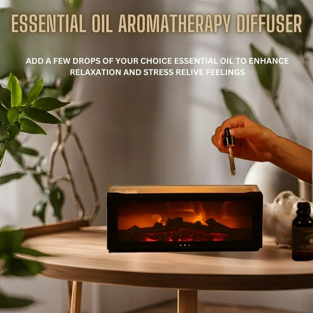 Flame Fireplace Aroma Diffuser, Essential Oil Aromatherapy with 7 Colors Fireless Flames